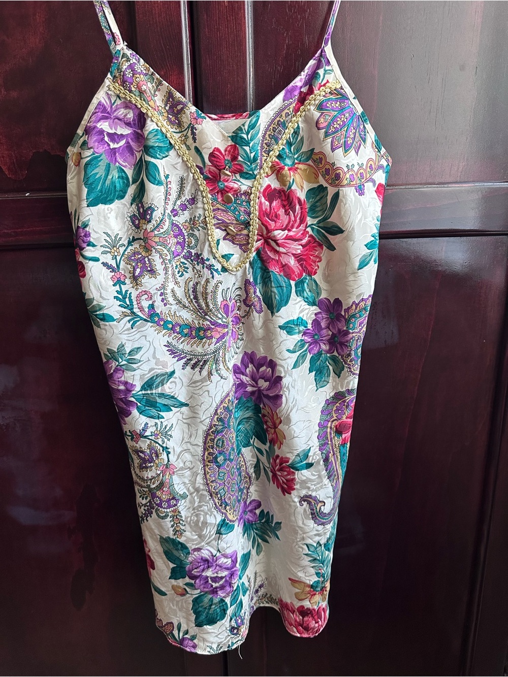 Vintage Expressions Floral Paisley Slip Dress in Pink, Teal & Purple